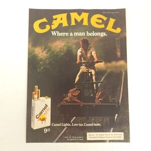 Camel Lights Cigarette Print Ad Railroad Scene Vintage 1981 Garage Wall Decor
